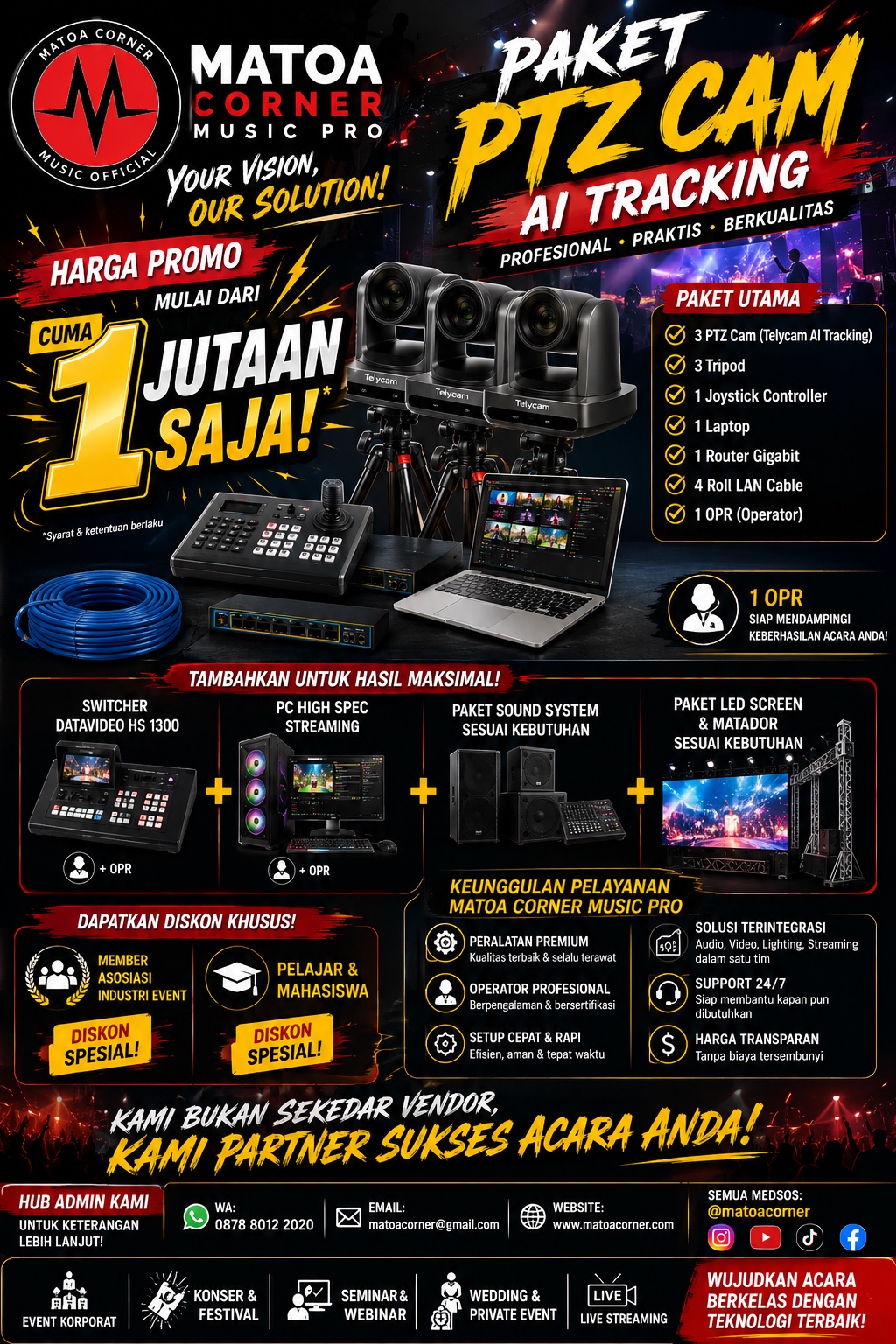 Sewa PTZ Camera AI Tracking profesional